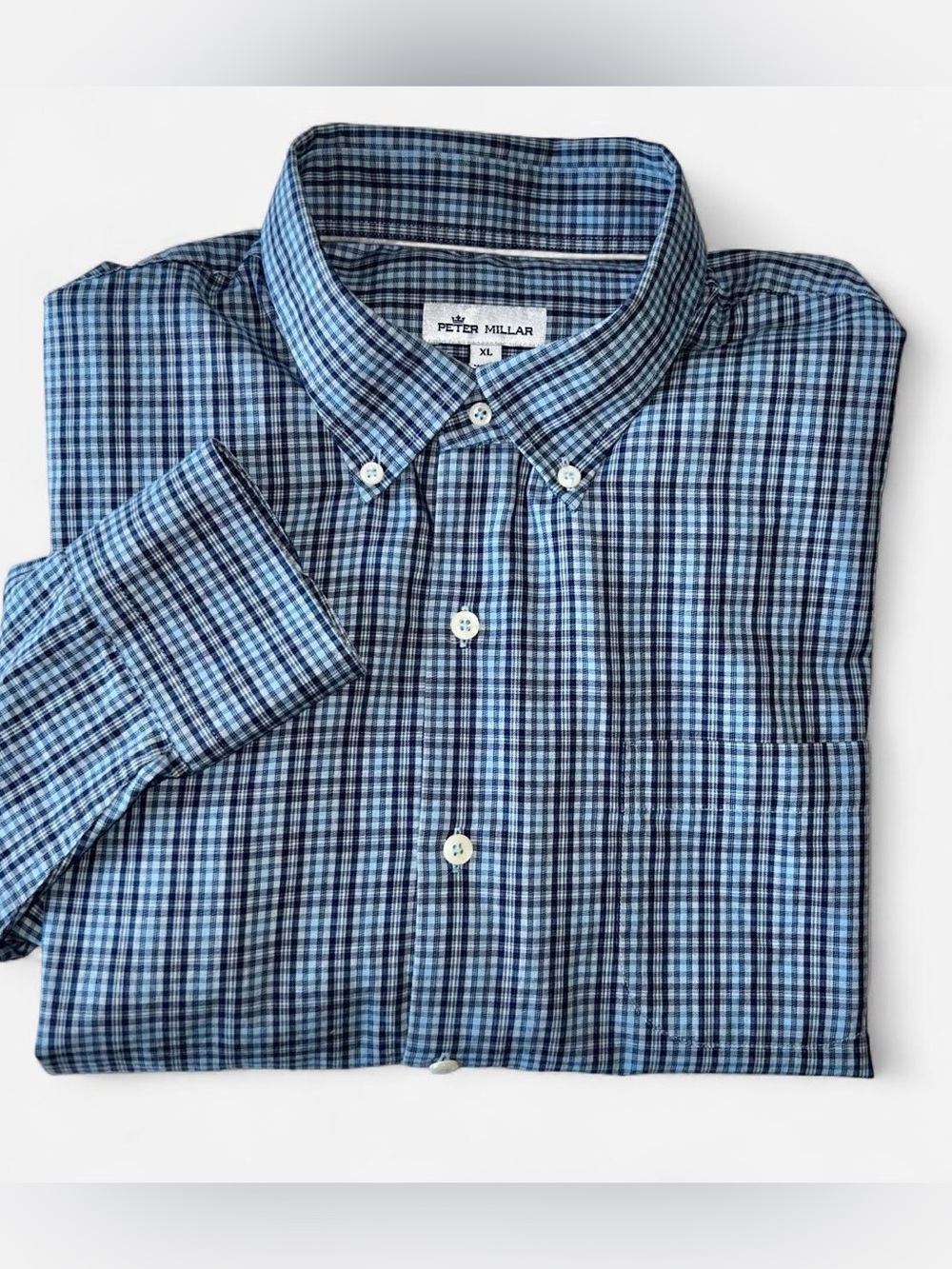 Peter Millar Blue and Navy Plaid Button-Down Shirt XL